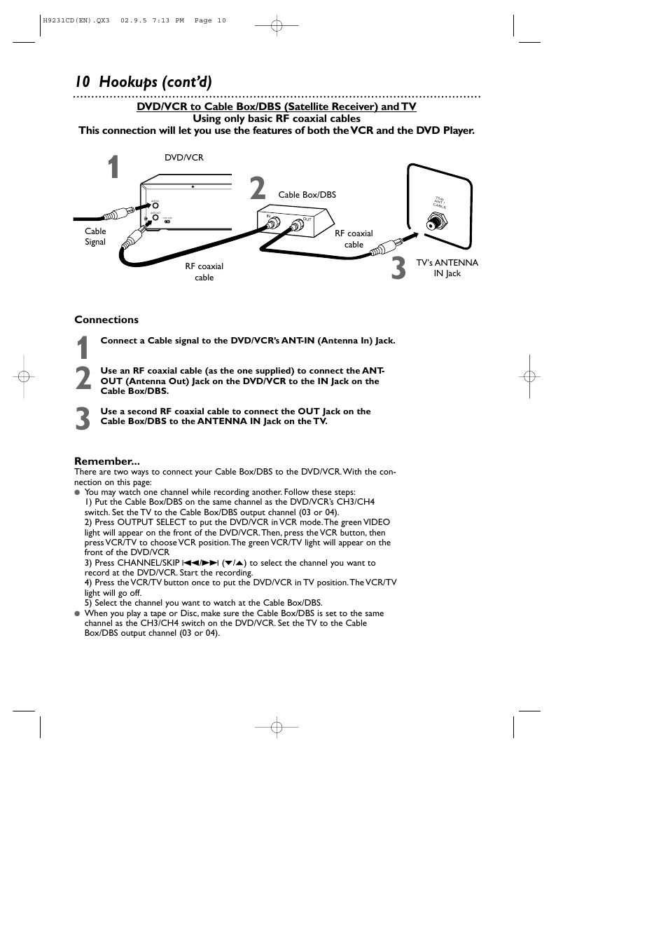 10 hookups (cont’d), Connections, Remember | Philips DVD741VR User Manual | Page 10 / 80