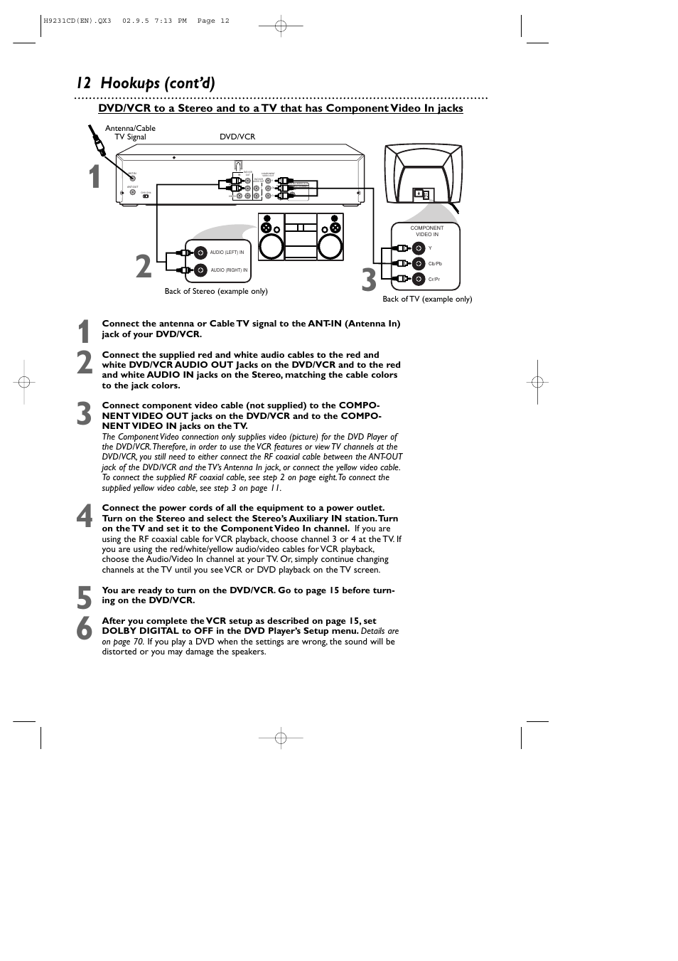 12 hookups (cont’d) | Philips DVD741VR User Manual | Page 12 / 80