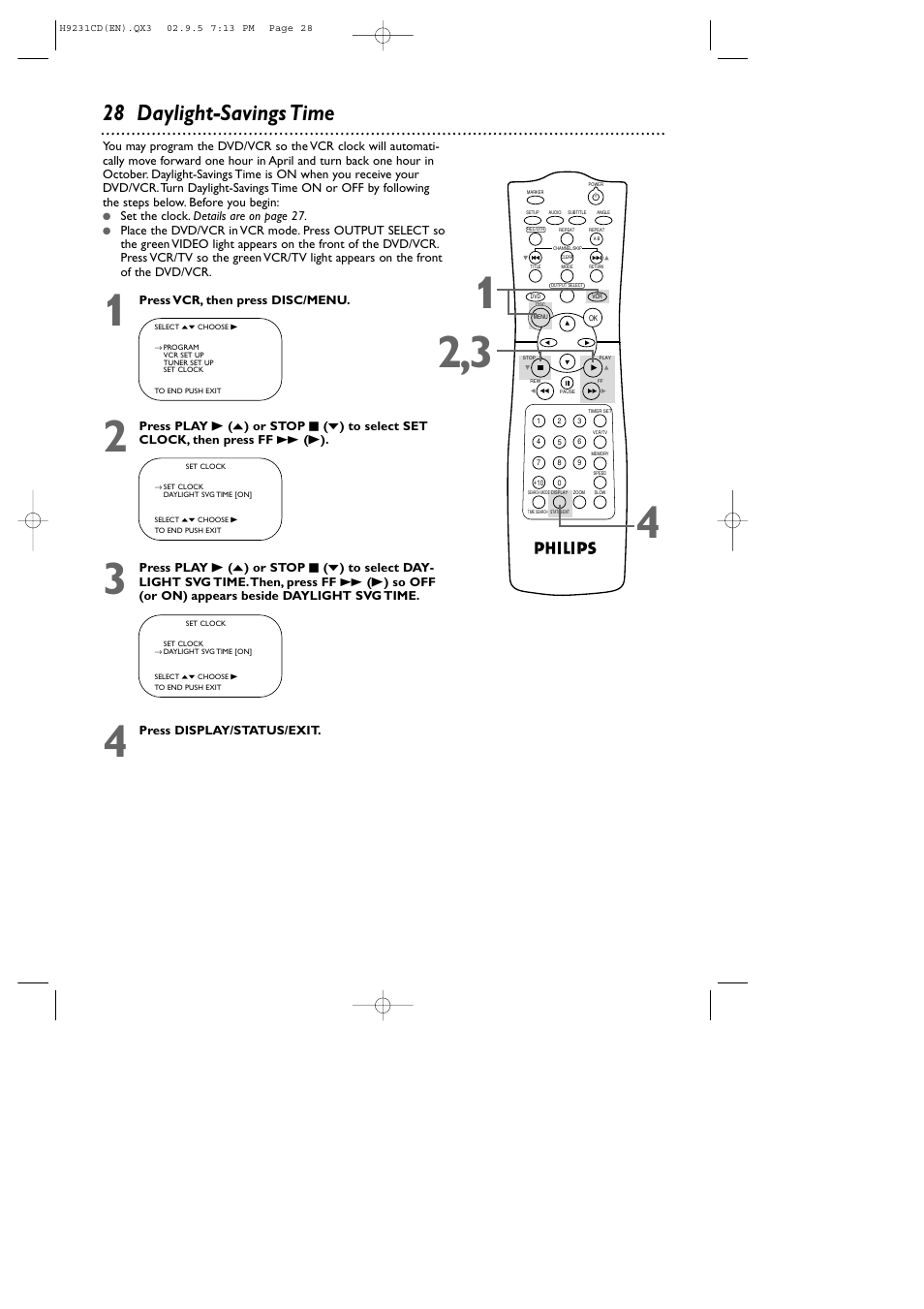 28 daylight-savings time | Philips DVD741VR User Manual | Page 28 / 80