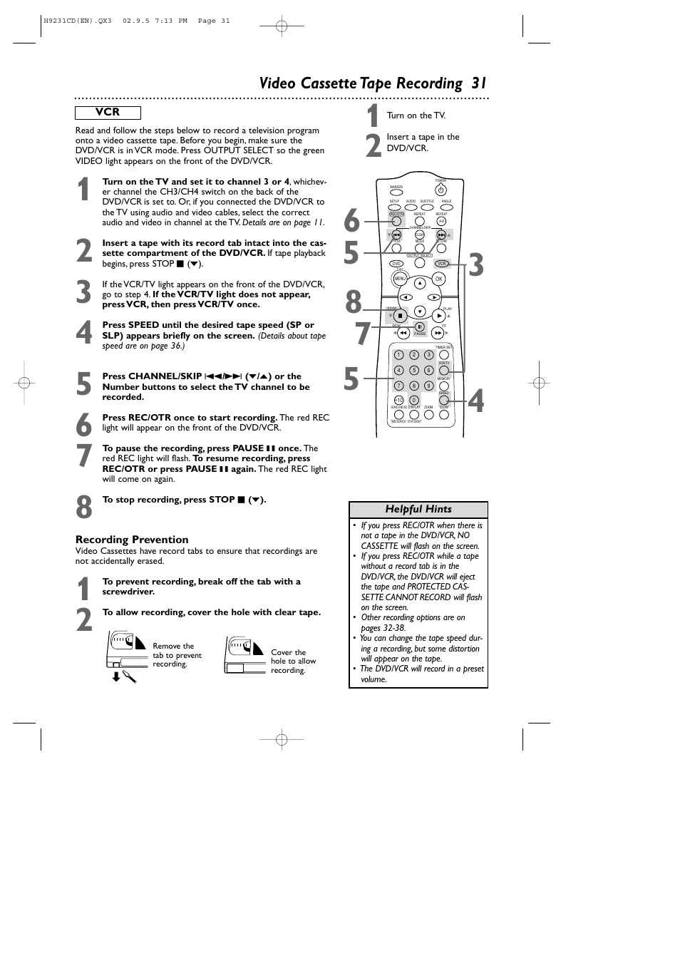 Video cassette tape recording 31 | Philips DVD741VR User Manual | Page 31 / 80