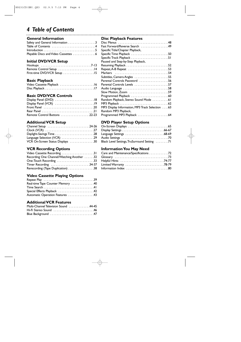 4 table of contents | Philips DVD741VR User Manual | Page 4 / 80