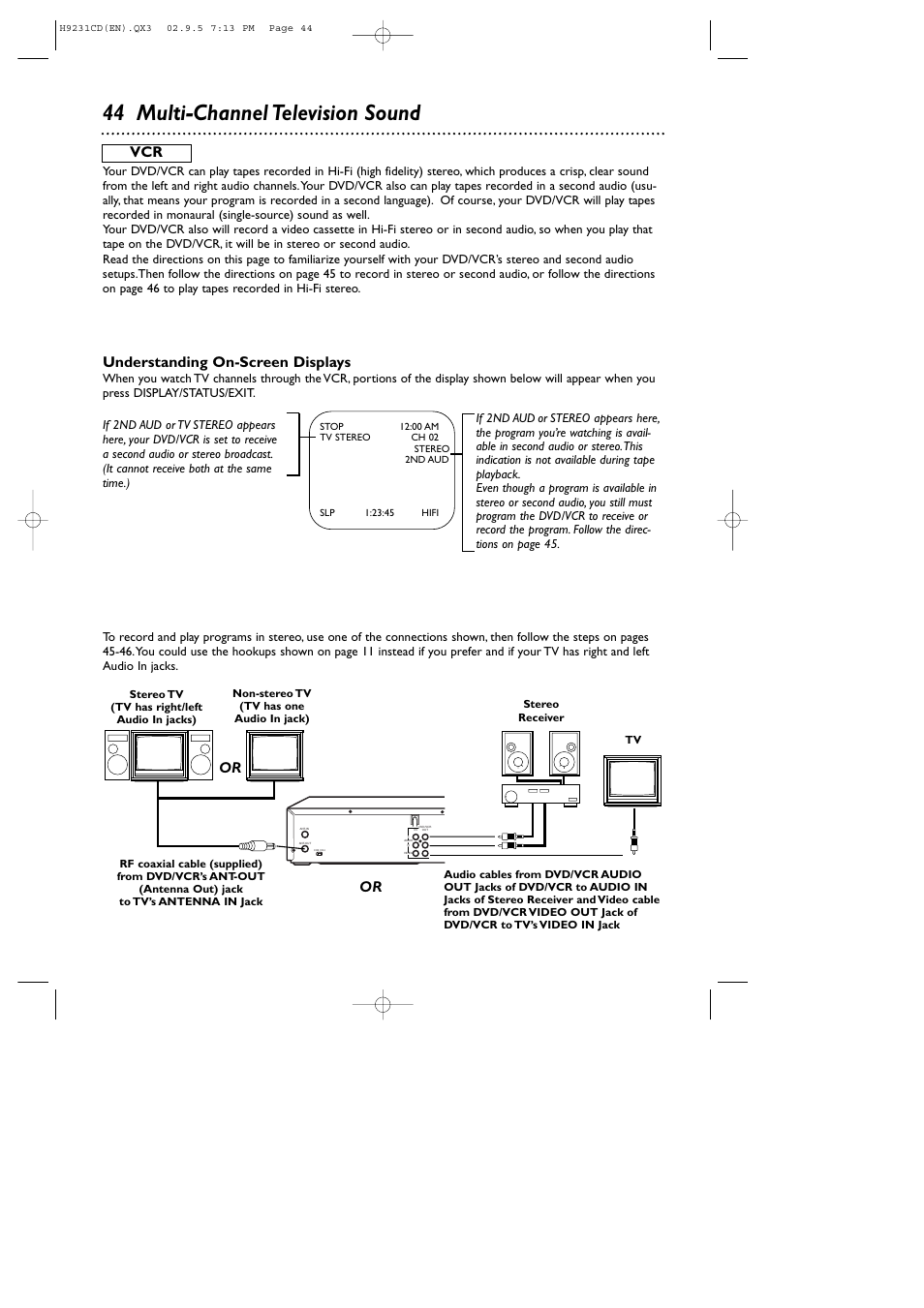 44 multi-channel television sound, Understanding on-screen displays | Philips DVD741VR User Manual | Page 44 / 80