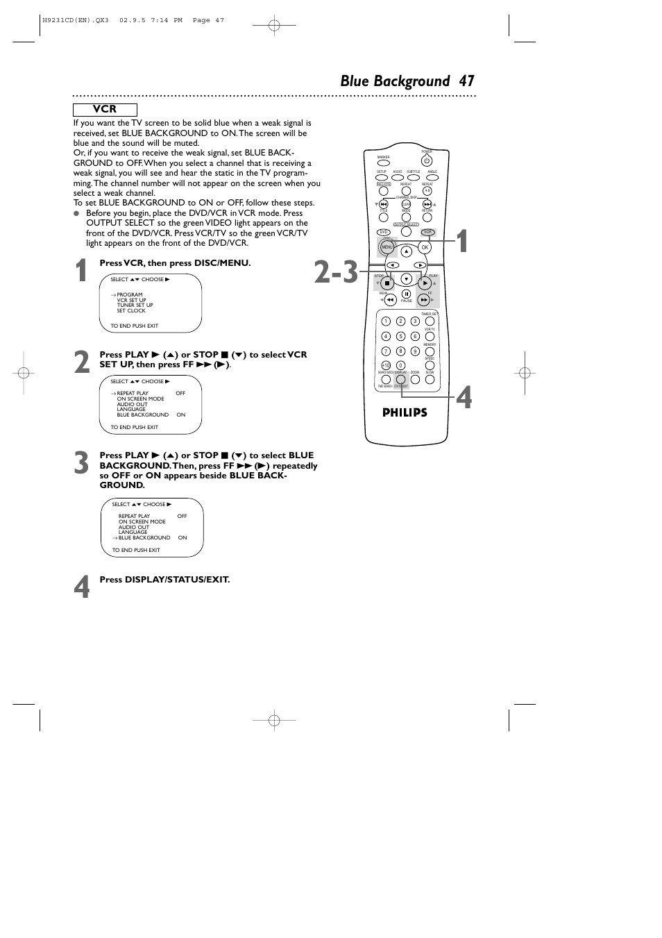 Blue background 47 | Philips DVD741VR User Manual | Page 47 / 80