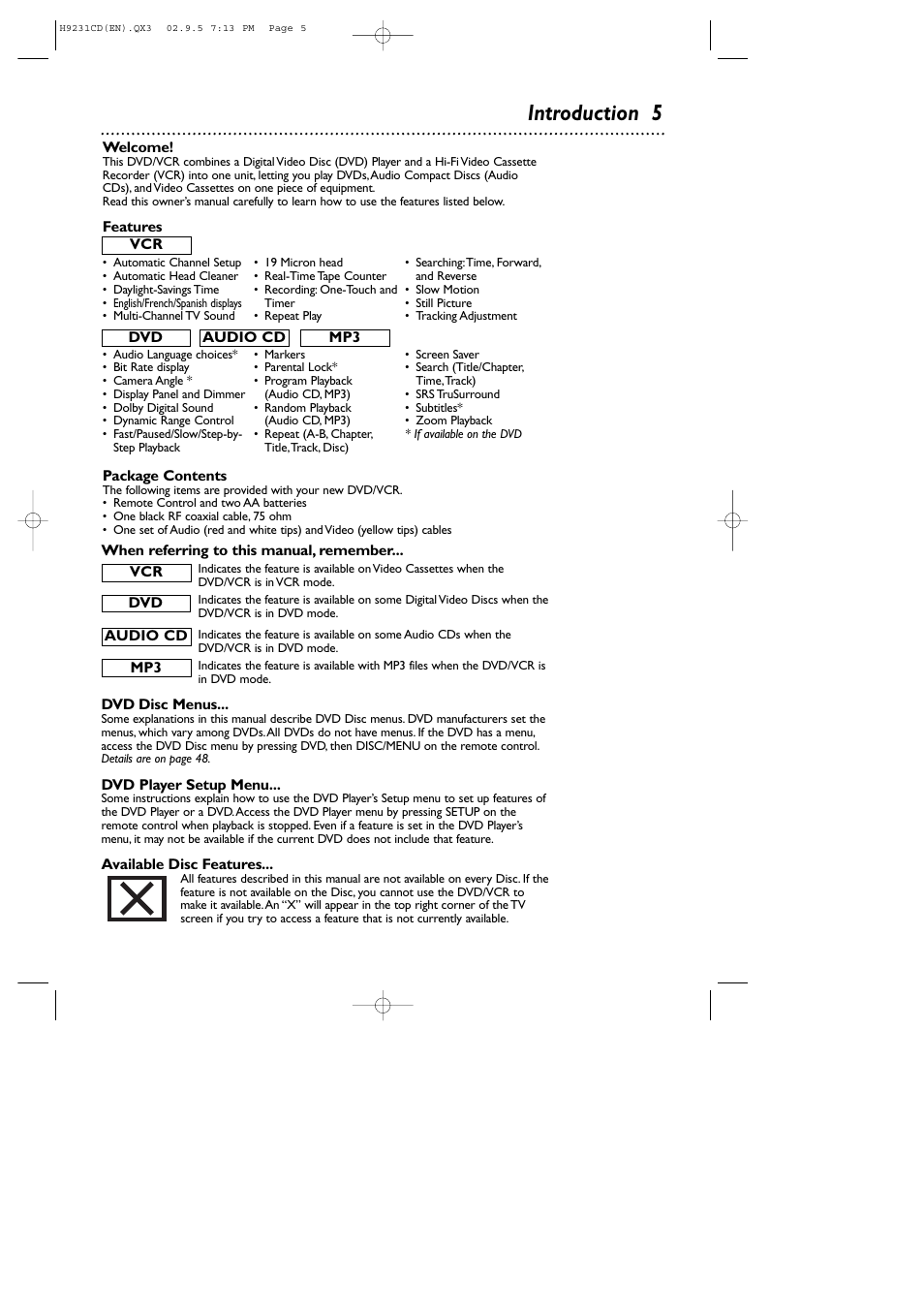 Introduction 5 | Philips DVD741VR User Manual | Page 5 / 80