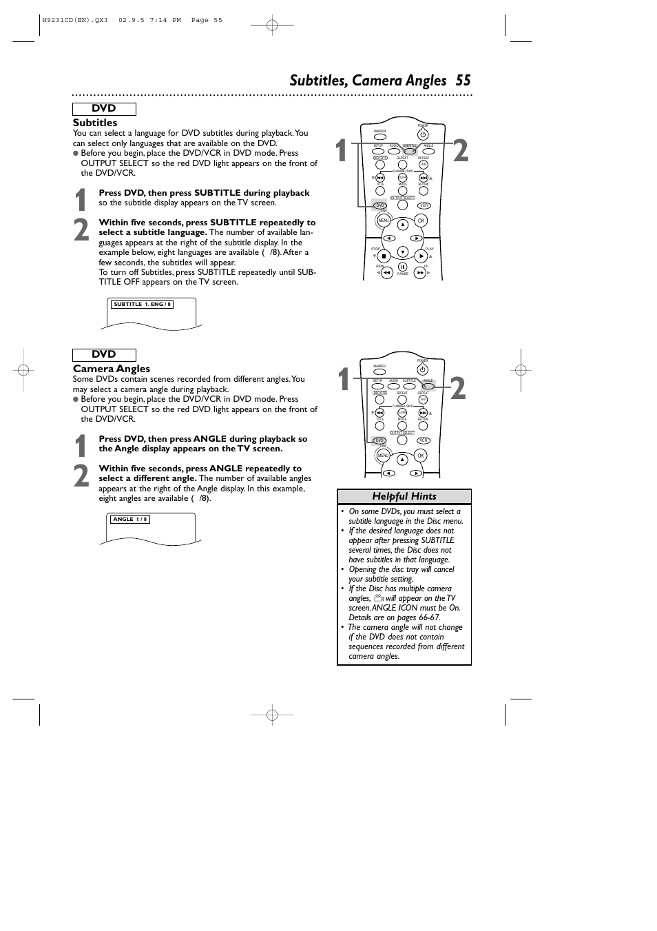 Subtitles, camera angles 55 | Philips DVD741VR User Manual | Page 55 / 80