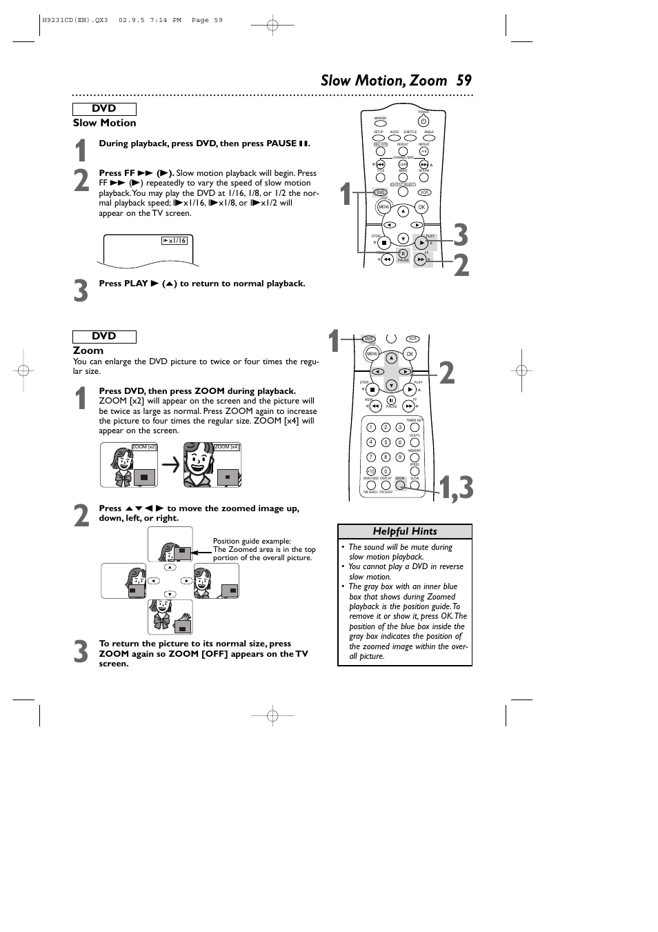 Slow motion, zoom 59 | Philips DVD741VR User Manual | Page 59 / 80