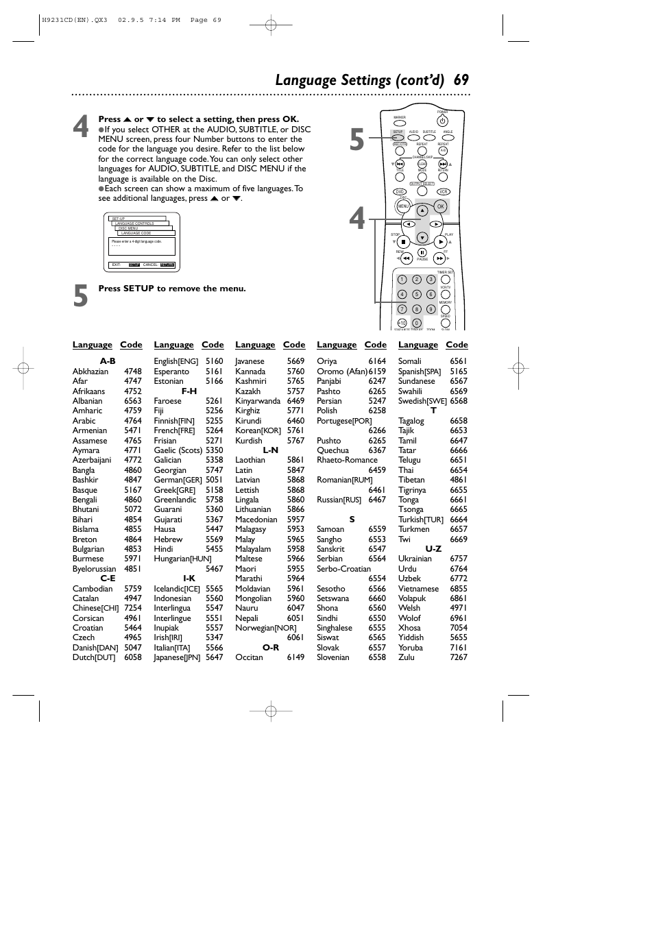 Language settings (cont’d) 69 | Philips DVD741VR User Manual | Page 69 / 80