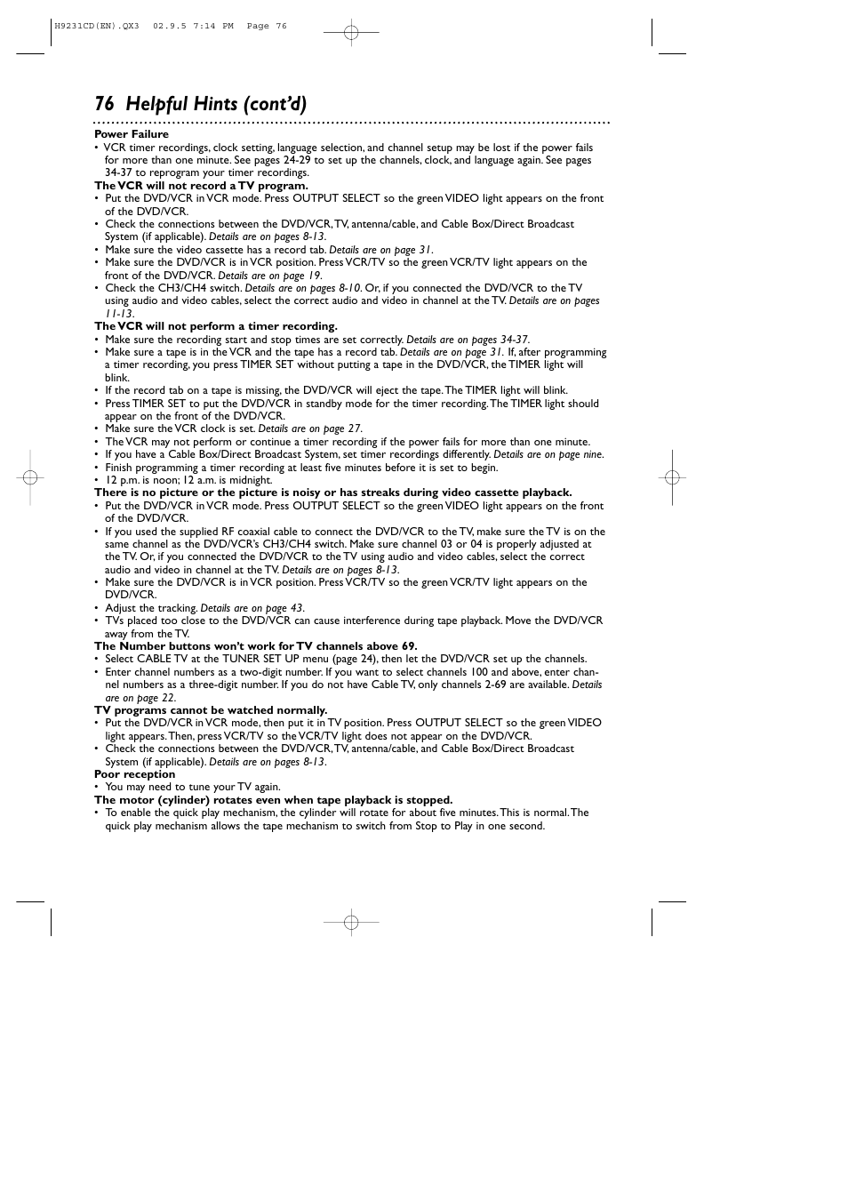 76 helpful hints (cont’d) | Philips DVD741VR User Manual | Page 76 / 80