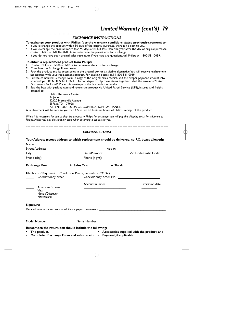 Limited warranty (cont’d) 79 | Philips DVD741VR User Manual | Page 79 / 80