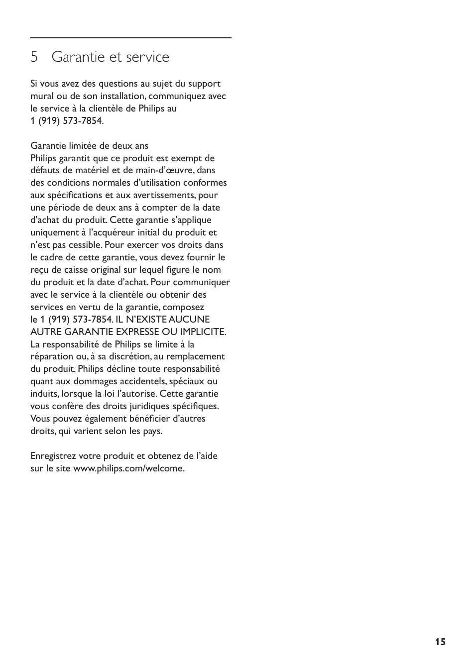 5 garantie et service | Philips SQM5232 User Manual | Page 15 / 23