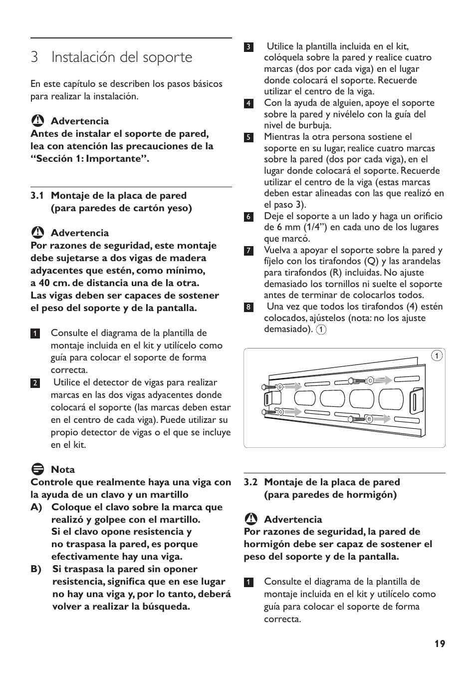 3 instalación del soporte | Philips SQM5232 User Manual | Page 19 / 23