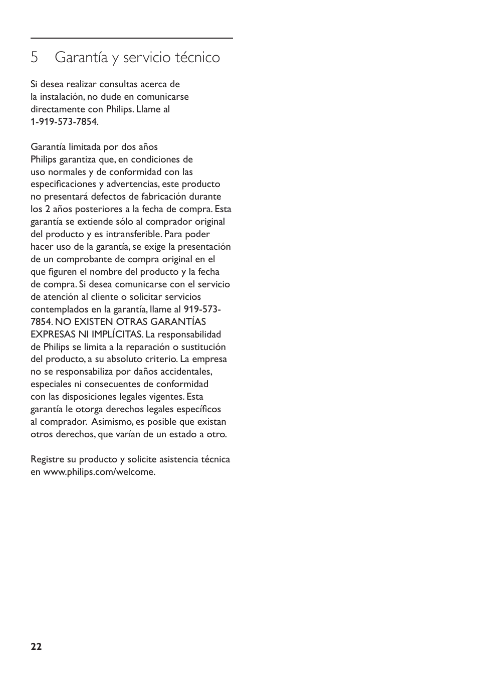 5 garantía y servicio técnico | Philips SQM5232 User Manual | Page 22 / 23