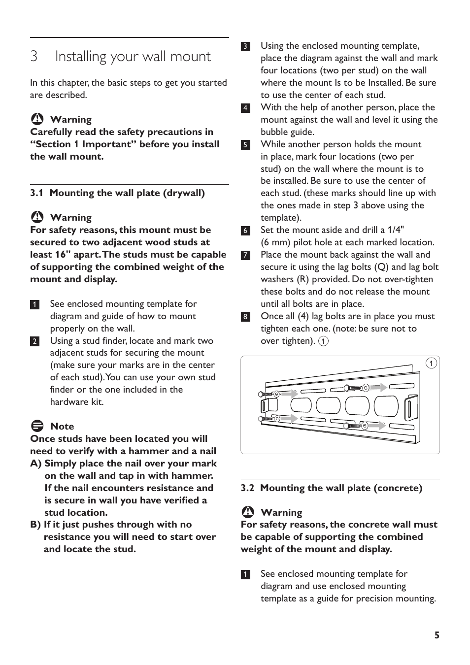 3 installing your wall mount | Philips SQM5232 User Manual | Page 5 / 23