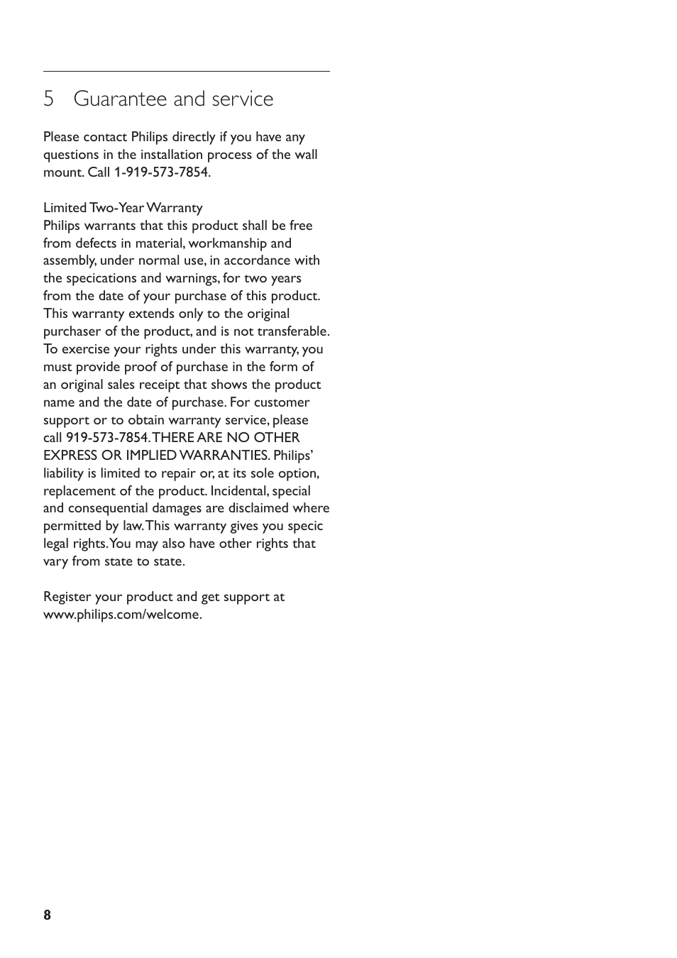 5 guarantee and service | Philips SQM5232 User Manual | Page 8 / 23
