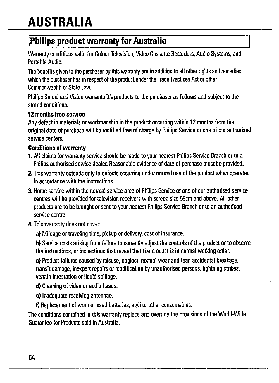 Australia, Philips product warranty for australia | Philips AZ 7182/00 User Manual | Page 18 / 26