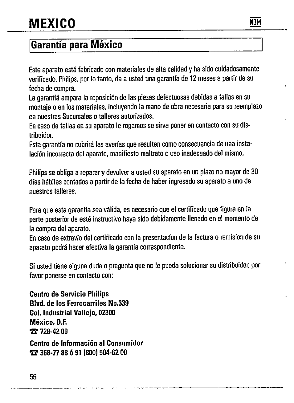 Mexico, Garantía para méxico | Philips AZ 7182/00 User Manual | Page 20 / 26