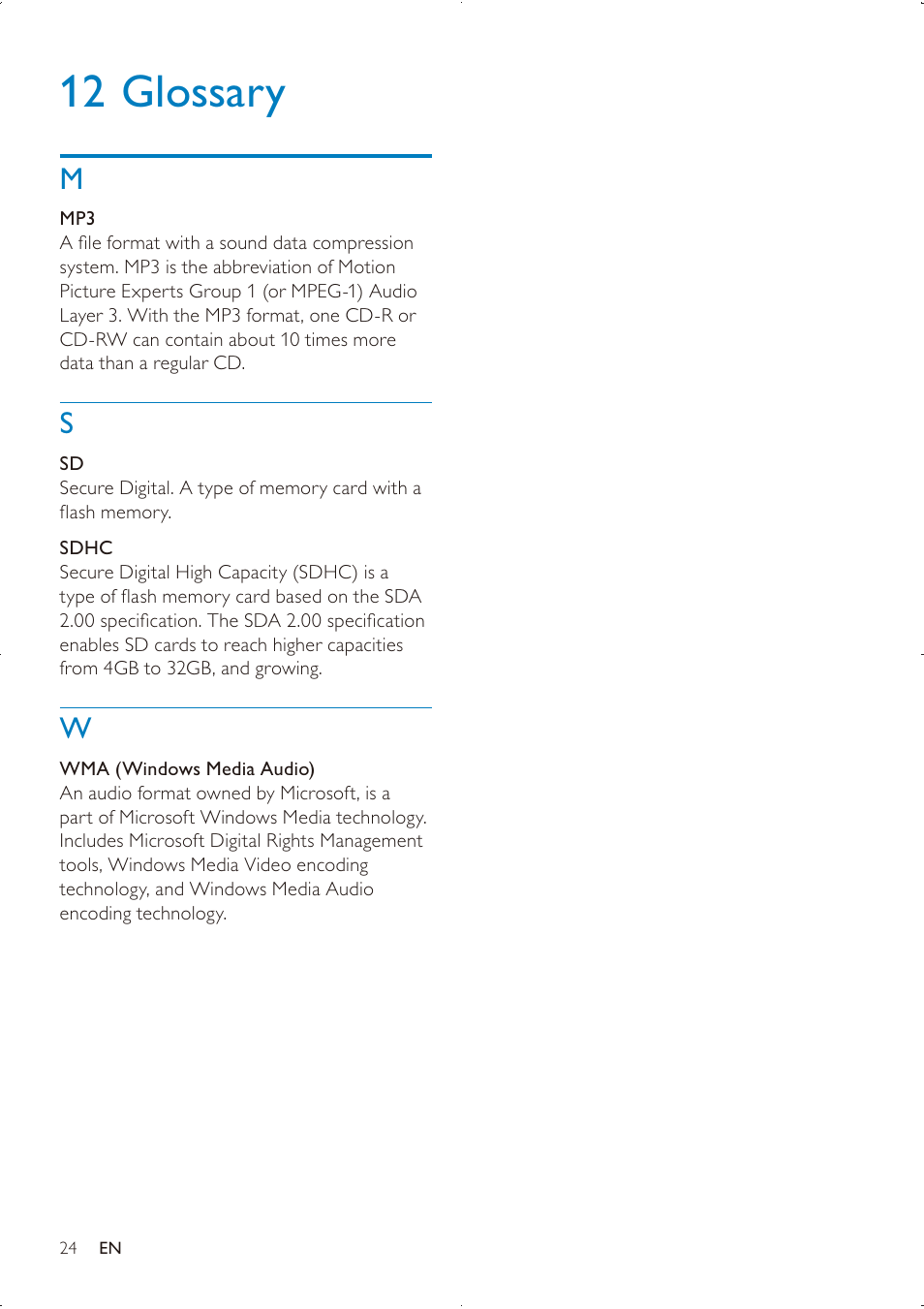 12 glossary | Philips DVK PHPRU\ SDHC CE151 User Manual | Page 23 / 25