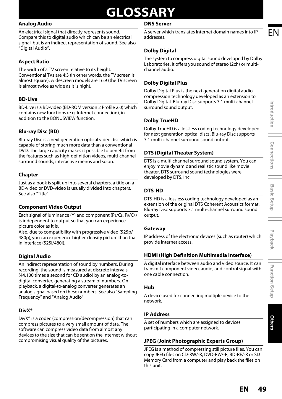 Glossary, 49 en | Philips BDP3020/F8 User Manual | Page 49 / 54