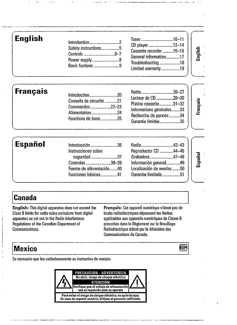 Mexico | Philips MAGNAVOX AZ1518 User Manual | Page 3 / 22