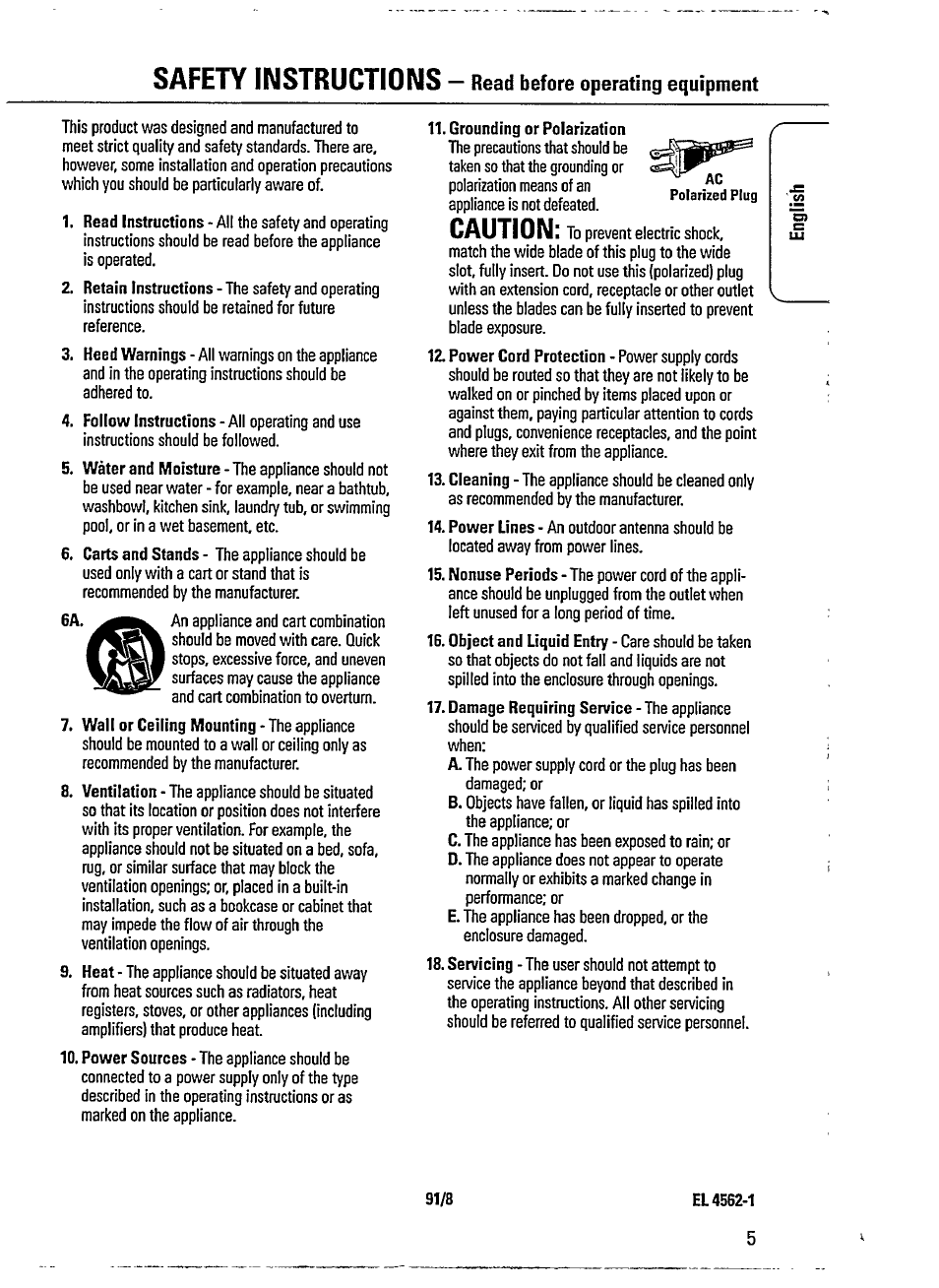 Safety instructions, Caution, Read before operating equipment | Philips MAGNAVOX AZ1518 User Manual | Page 5 / 22