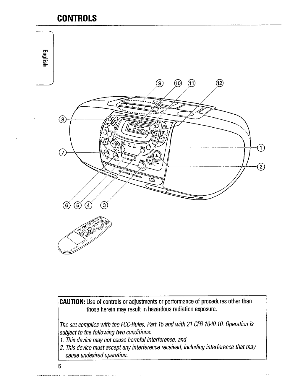 Controls, Caution | Philips MAGNAVOX AZ1518 User Manual | Page 6 / 22