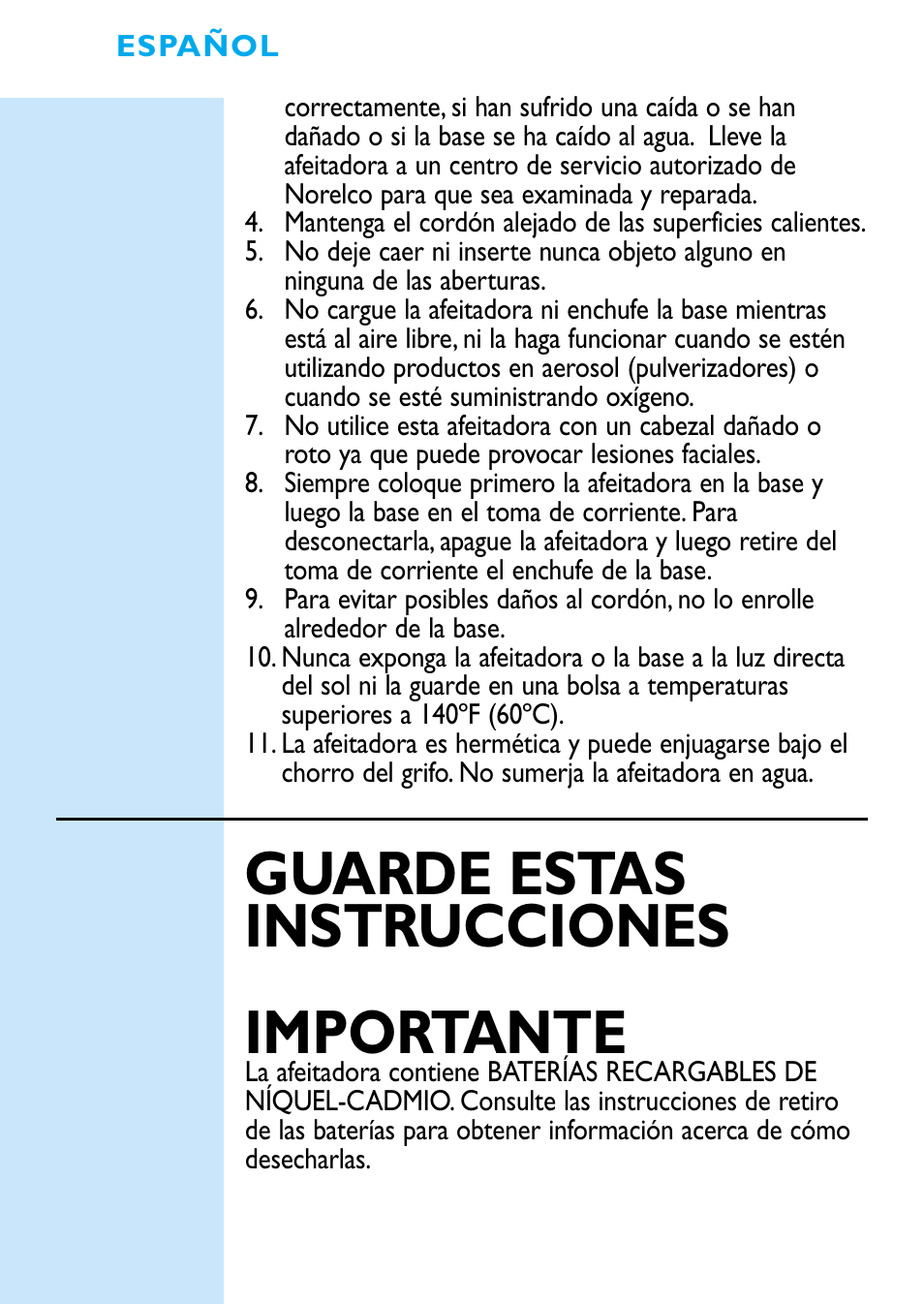 Guarde estas instrucciones importante | Philips 6709X User Manual | Page 18 / 34