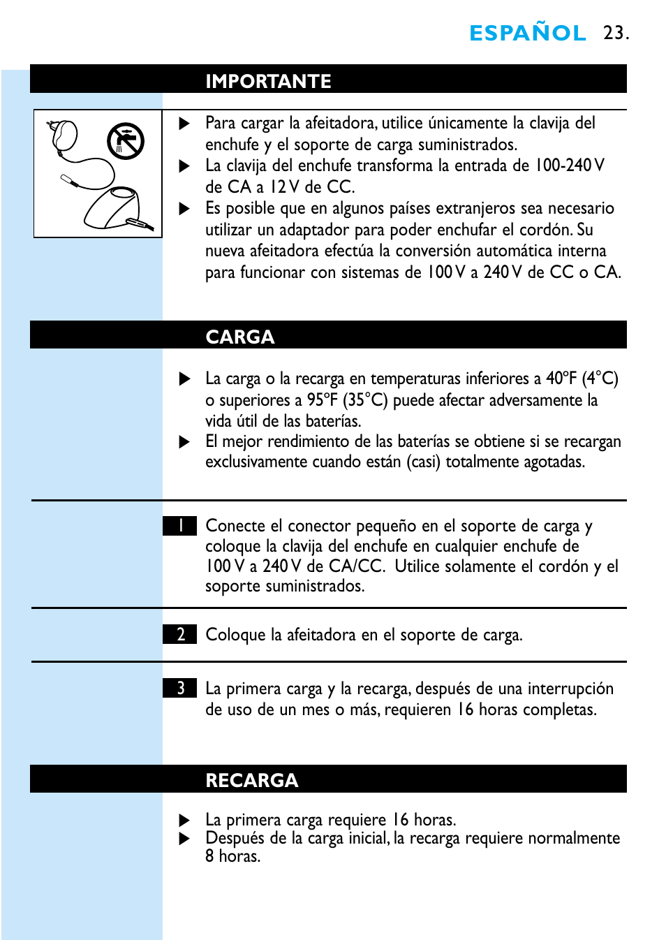 Español | Philips 6709X User Manual | Page 23 / 34