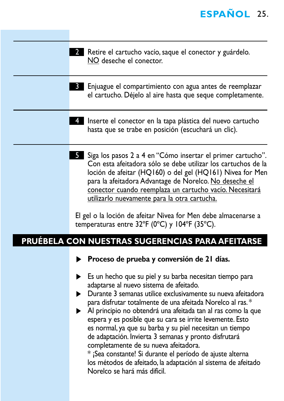 Español | Philips 6709X User Manual | Page 25 / 34