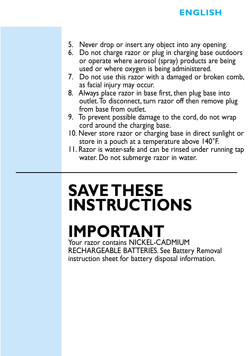 Save these instructions important | Philips 6709X User Manual | Page 3 / 34