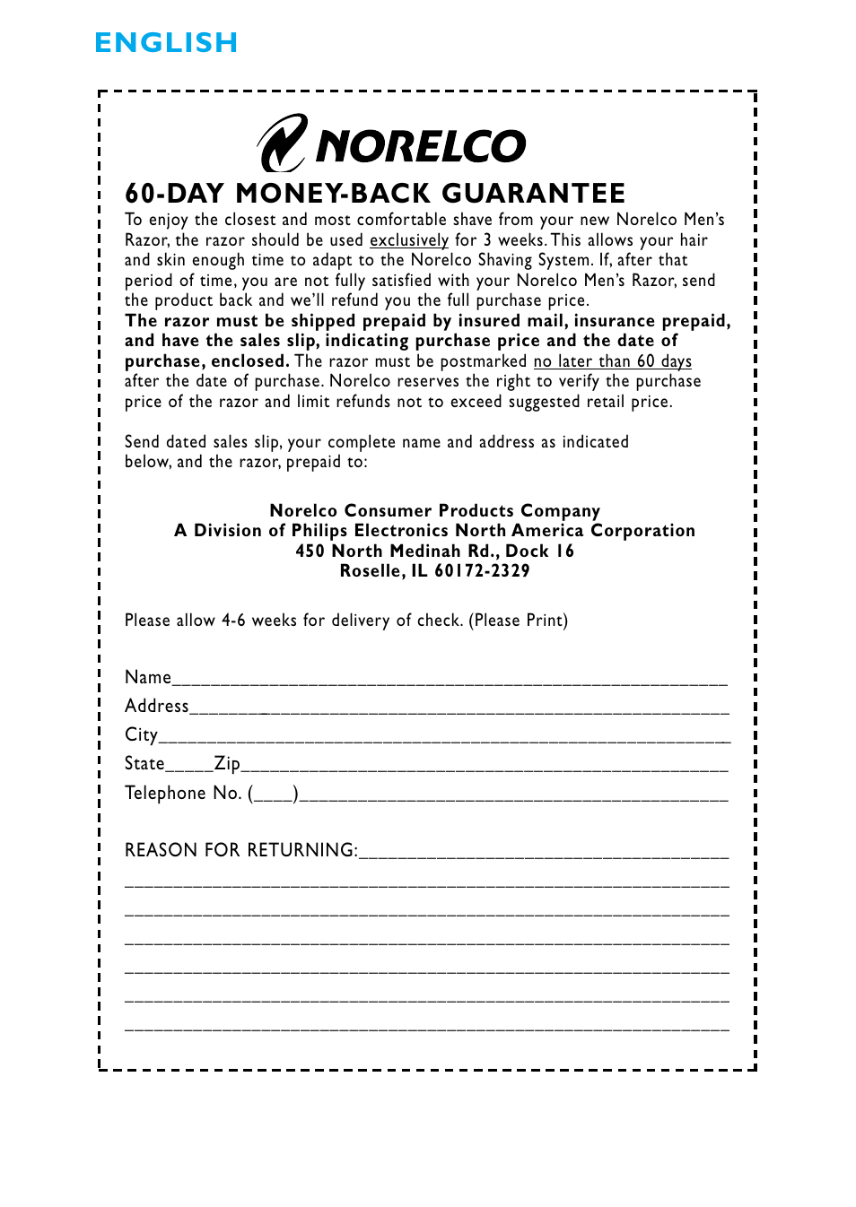 English 60-day money-back guarantee | Philips 6709X User Manual | Page 4 / 34