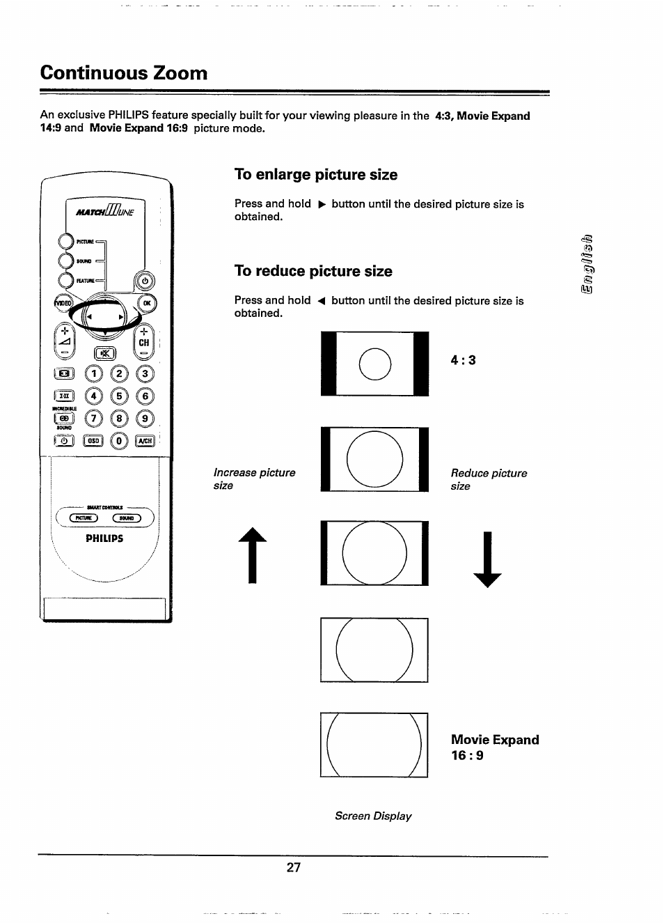 Continuous zoom | Philips 28PW778A User Manual | Page 27 / 50