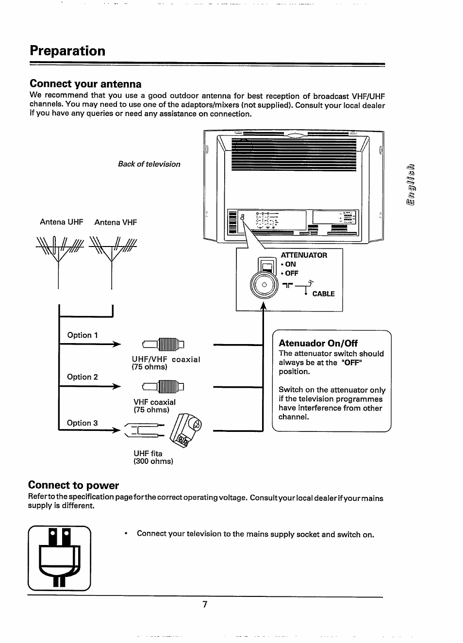 Preparation, Connect your antenna, Connect to power | Philips 28PW778A User Manual | Page 7 / 50