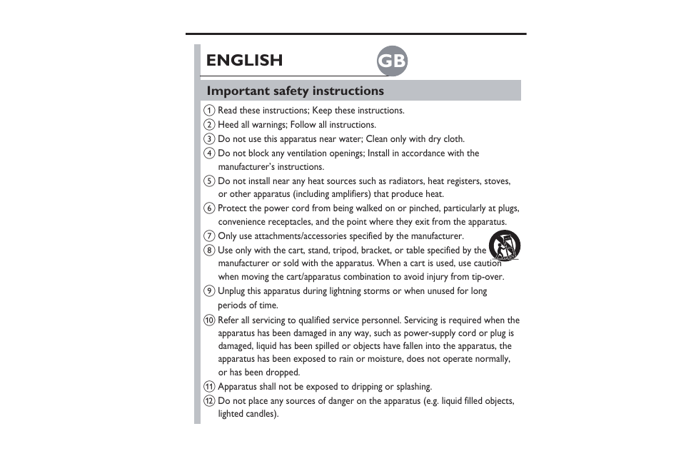 English, Important safety instructions | Philips DS7550/37 User Manual | Page 13 / 17