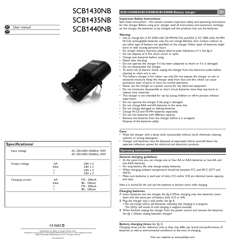 Philips SCB1430NB User Manual | 1 page