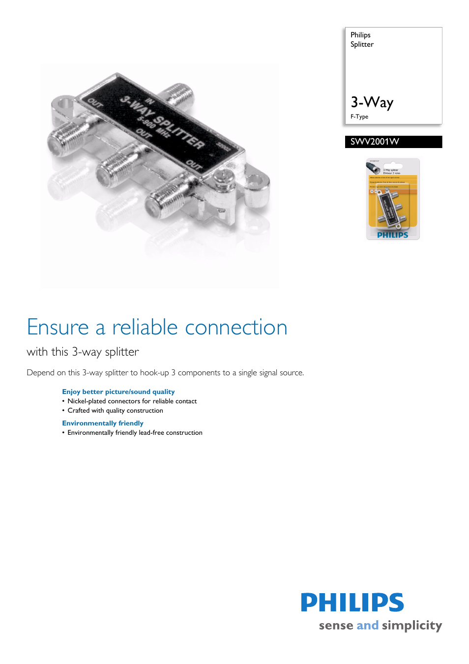 Philips F-Type SWV2001W/27 User Manual | 2 pages