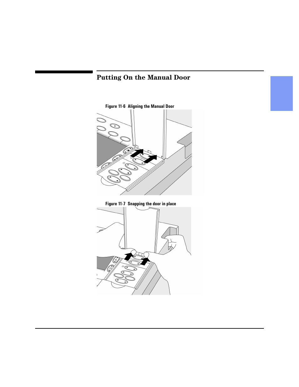 Putting on the manual door, Putting on the manual door -17 | Philips HEARTSTART XLT M3500B User Manual | Page 131 / 180