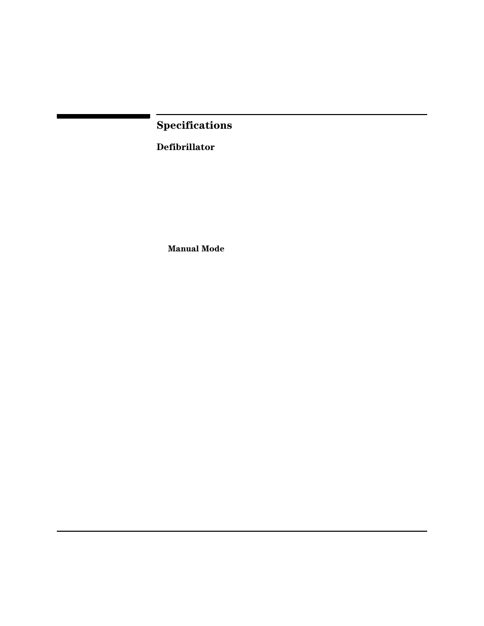 Specifications, Defibrillator, Manual mode | Specifications -2, Defibrillator -2, Manual mode -2 | Philips HEARTSTART XLT M3500B User Manual | Page 148 / 180