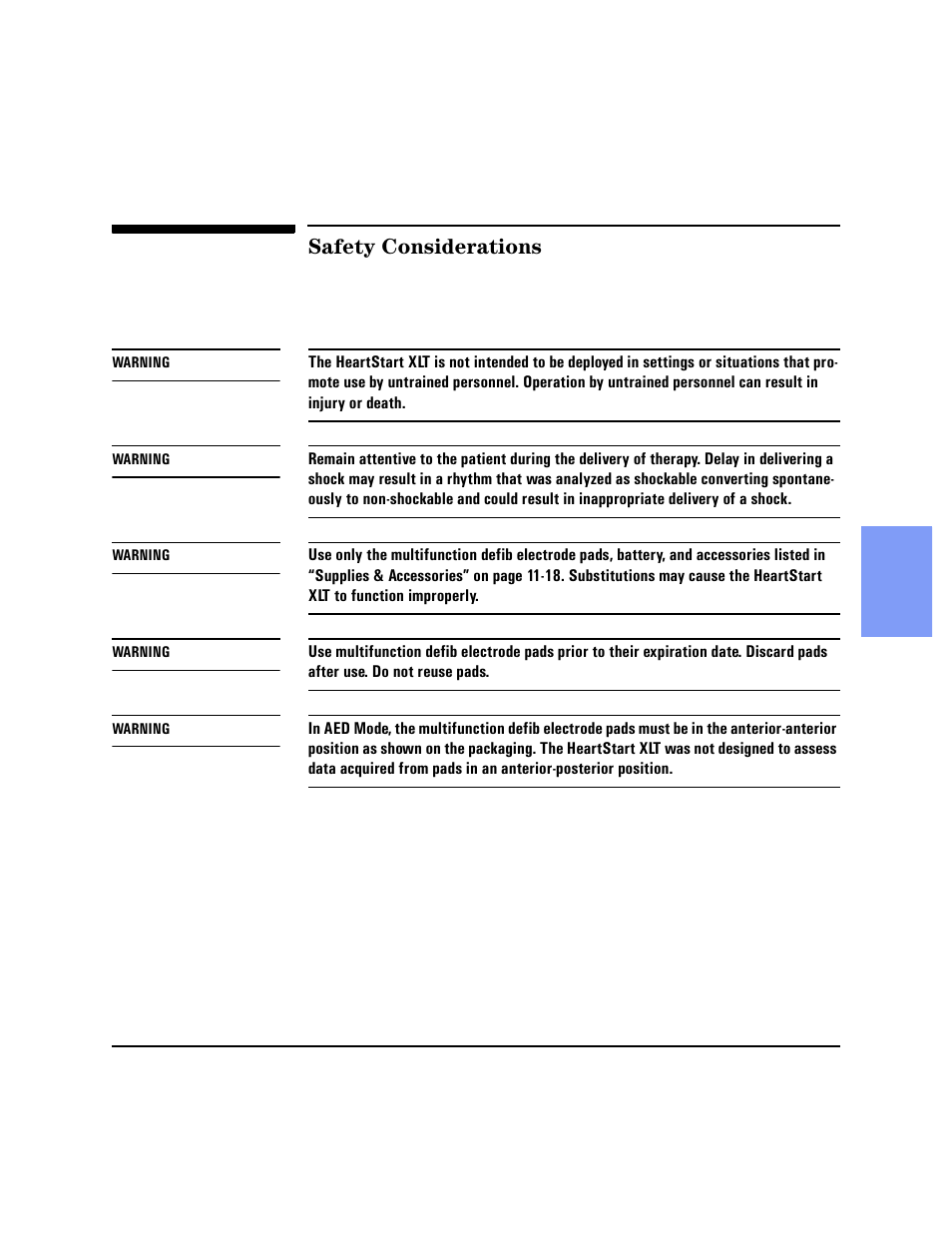 Safety considerations, Safety considerations -19 | Philips HEARTSTART XLT M3500B User Manual | Page 165 / 180