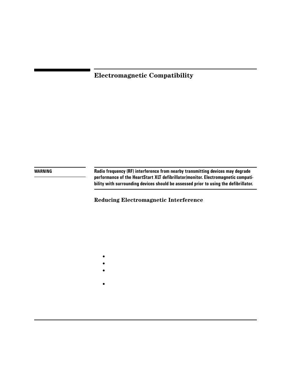 Electromagnetic compatibility, Reducing electromagnetic interference, Electromagnetic compatibility -22 | Reducing electromagnetic interference -22 | Philips HEARTSTART XLT M3500B User Manual | Page 168 / 180