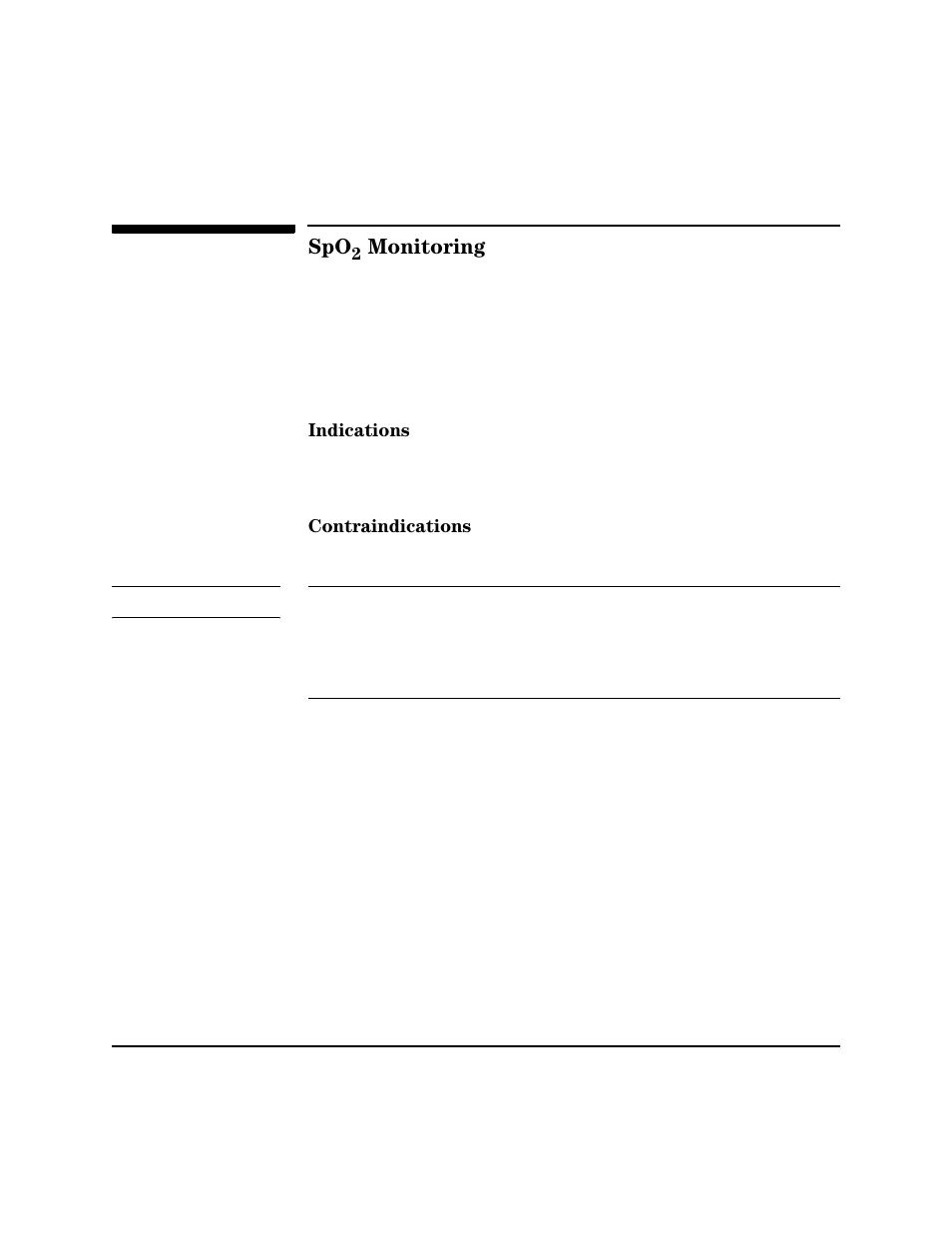 Spo2 monitoring, Indications, Contraindications | Spo2 monitoring -6, Indications -6 contraindications -6, Monitoring | Philips HEARTSTART XLT M3500B User Manual | Page 18 / 180