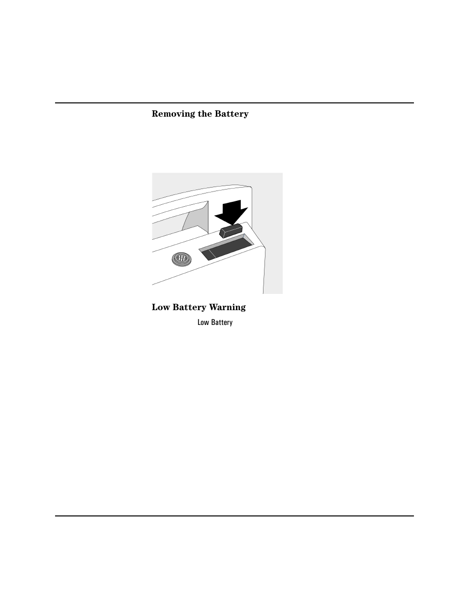 Removing the battery, Low battery warning, Removing the battery -10 low battery warning -10 | Philips HEARTSTART XLT M3500B User Manual | Page 30 / 180