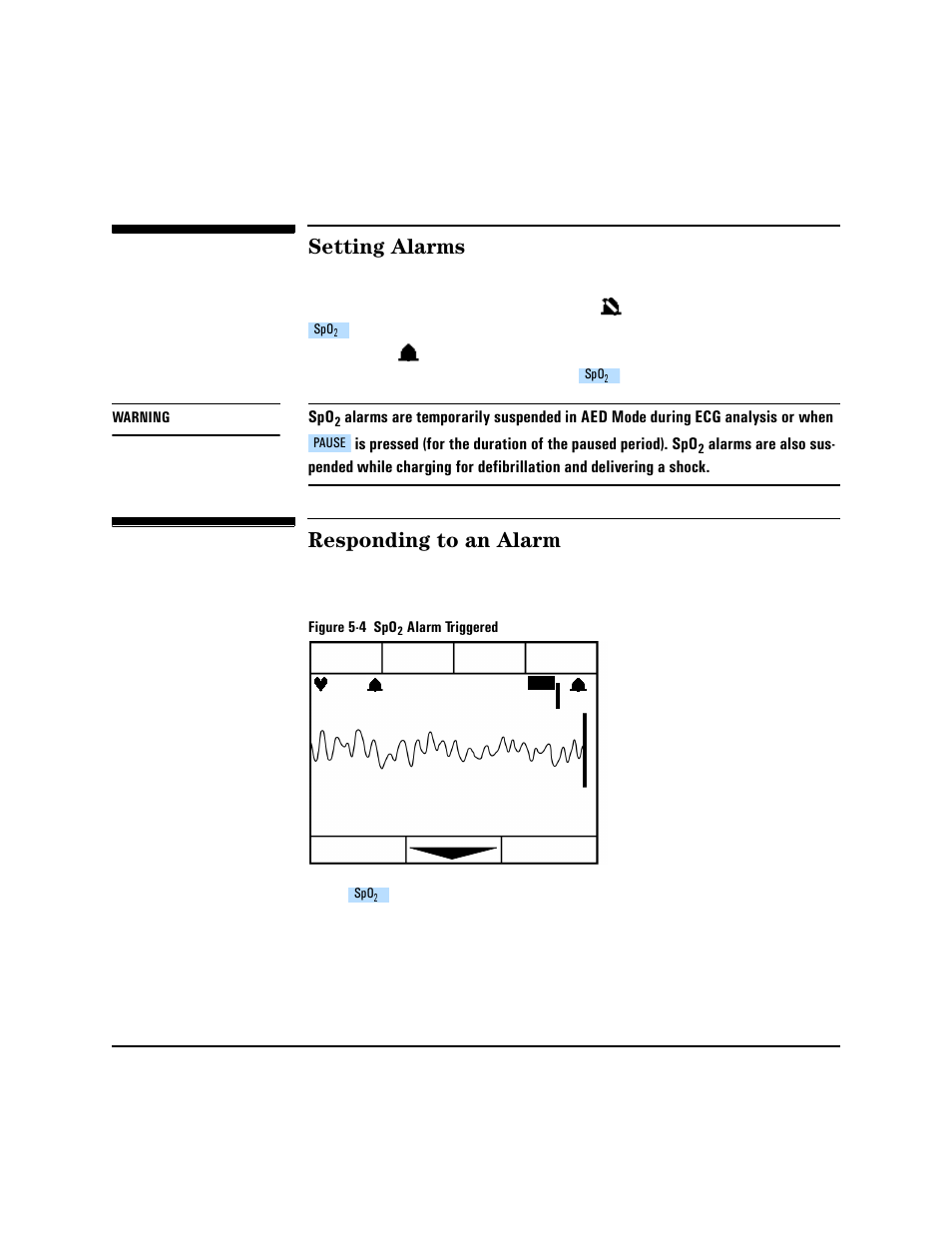 Setting alarms, Responding to an alarm, Setting alarms -8 responding to an alarm -8 | Philips HEARTSTART XLT M3500B User Manual | Page 68 / 180