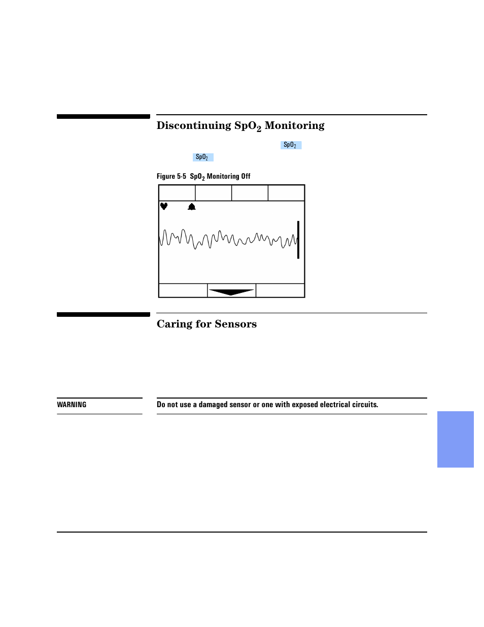 Discontinuing spo2 monitoring, Caring for sensors, Discontinuing spo | Monitoring | Philips HEARTSTART XLT M3500B User Manual | Page 69 / 180