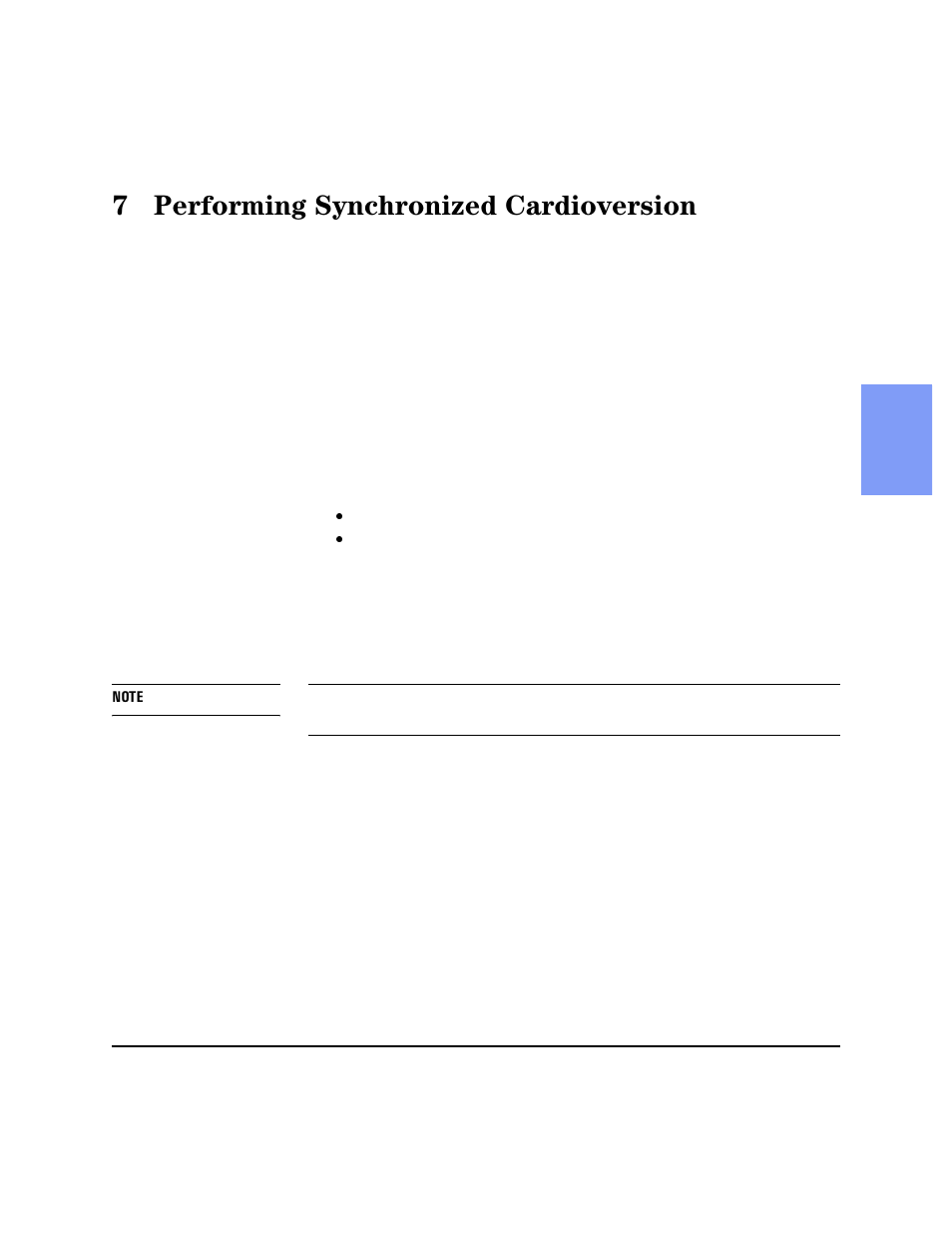 7 performing synchronized cardioversion, Performing synchronized cardioversion, E “performing synchronized cardioversion | 7performing synchronized cardioversion | Philips HEARTSTART XLT M3500B User Manual | Page 79 / 180