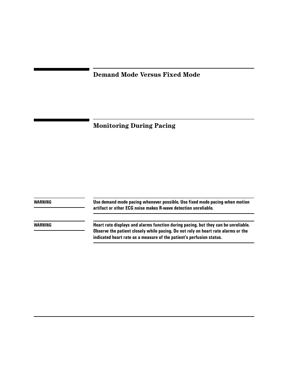 Demand mode versus fixed mode, Monitoring during pacing | Philips HEARTSTART XLT M3500B User Manual | Page 84 / 180