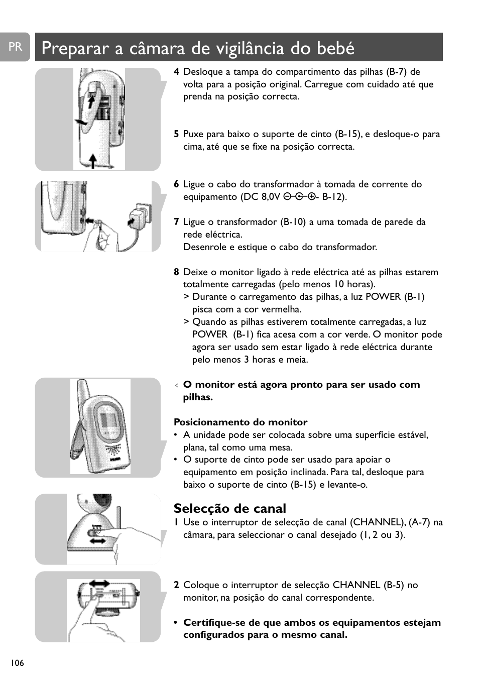 Preparar a câmara de vigilância do bebé, Selecção de canal | Philips SCD491 User Manual | Page 105 / 211