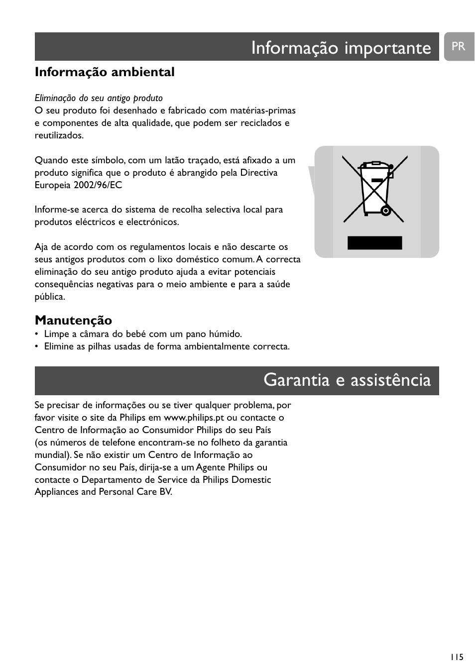 Informação importante garantia e assistência | Philips SCD491 User Manual | Page 114 / 211