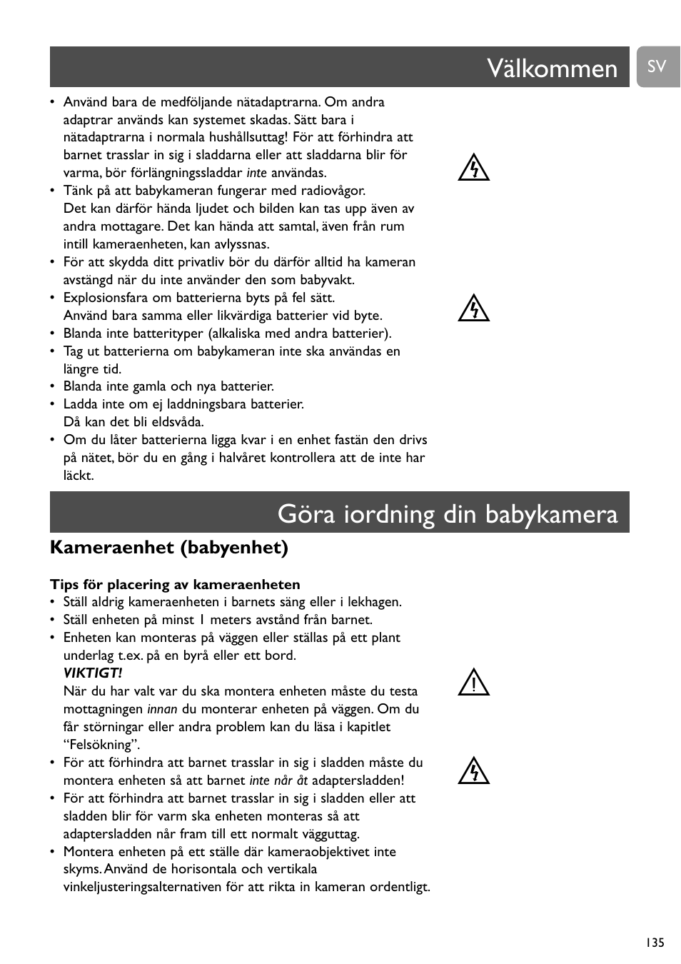St t t, Välkommen, Göra iordning din babykamera | Philips SCD491 User Manual | Page 134 / 211