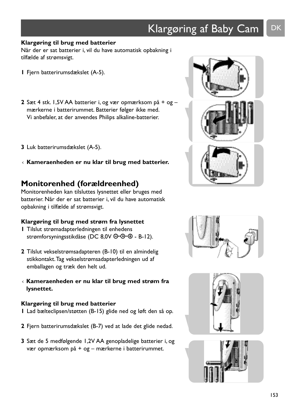 Klargøring af baby cam, Monitorenhed (forældreenhed) | Philips SCD491 User Manual | Page 152 / 211