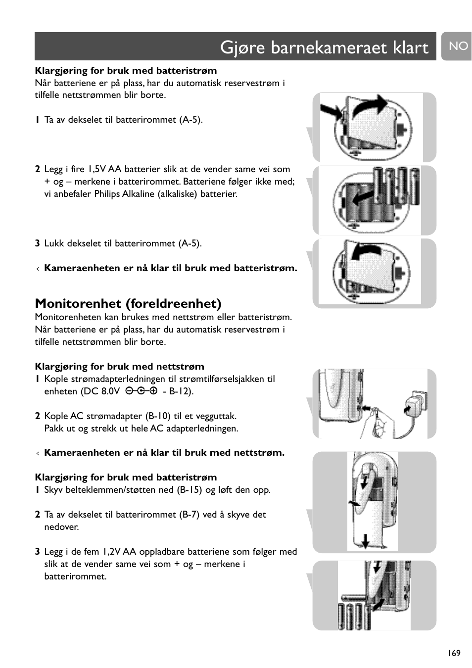 Gjøre barnekameraet klart, Monitorenhet (foreldreenhet) | Philips SCD491 User Manual | Page 168 / 211